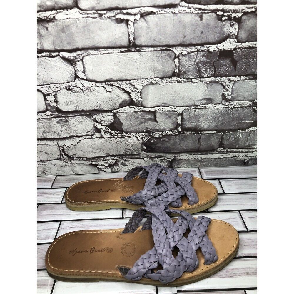 Agave Girl Purple Leather Woven Slides Flat Sandals Women Sz 25 Mexico/8M US/39